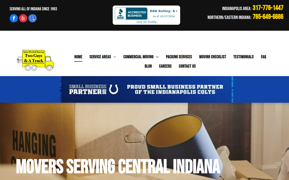 John Mitchell Moving/Two Guys and a Truck website screenshot