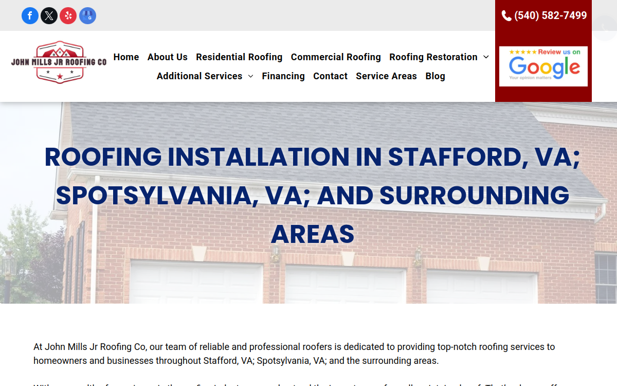 John Mills Roofing website screenshot