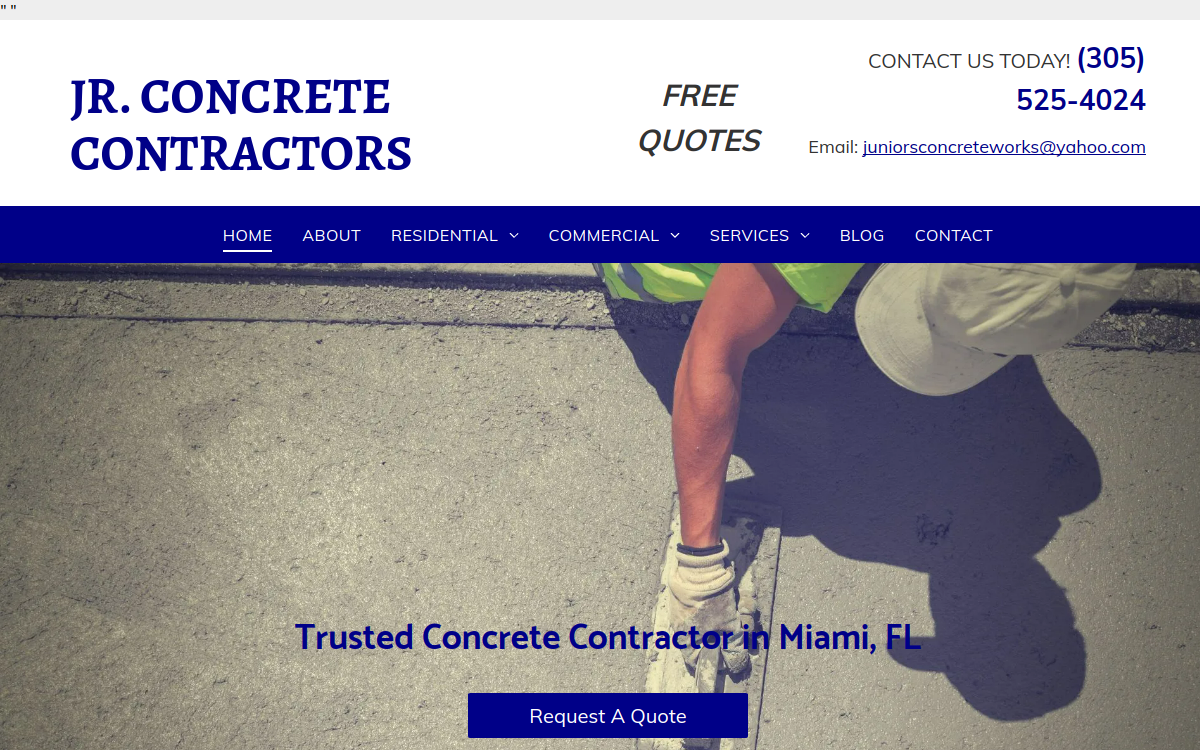 Junior's Concrete Works website screenshot