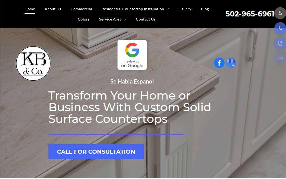 KB & Company Solid Surface Custom Counter Tops website screenshot