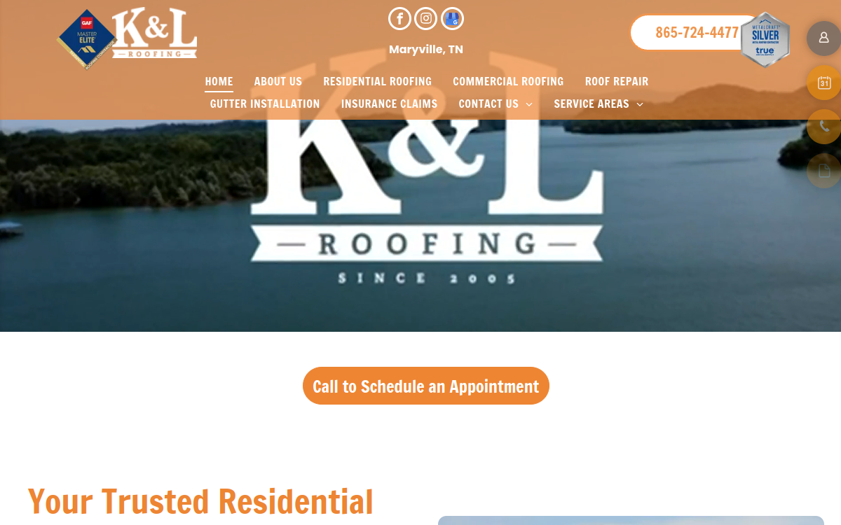 K & L Roofing Inc website screenshot