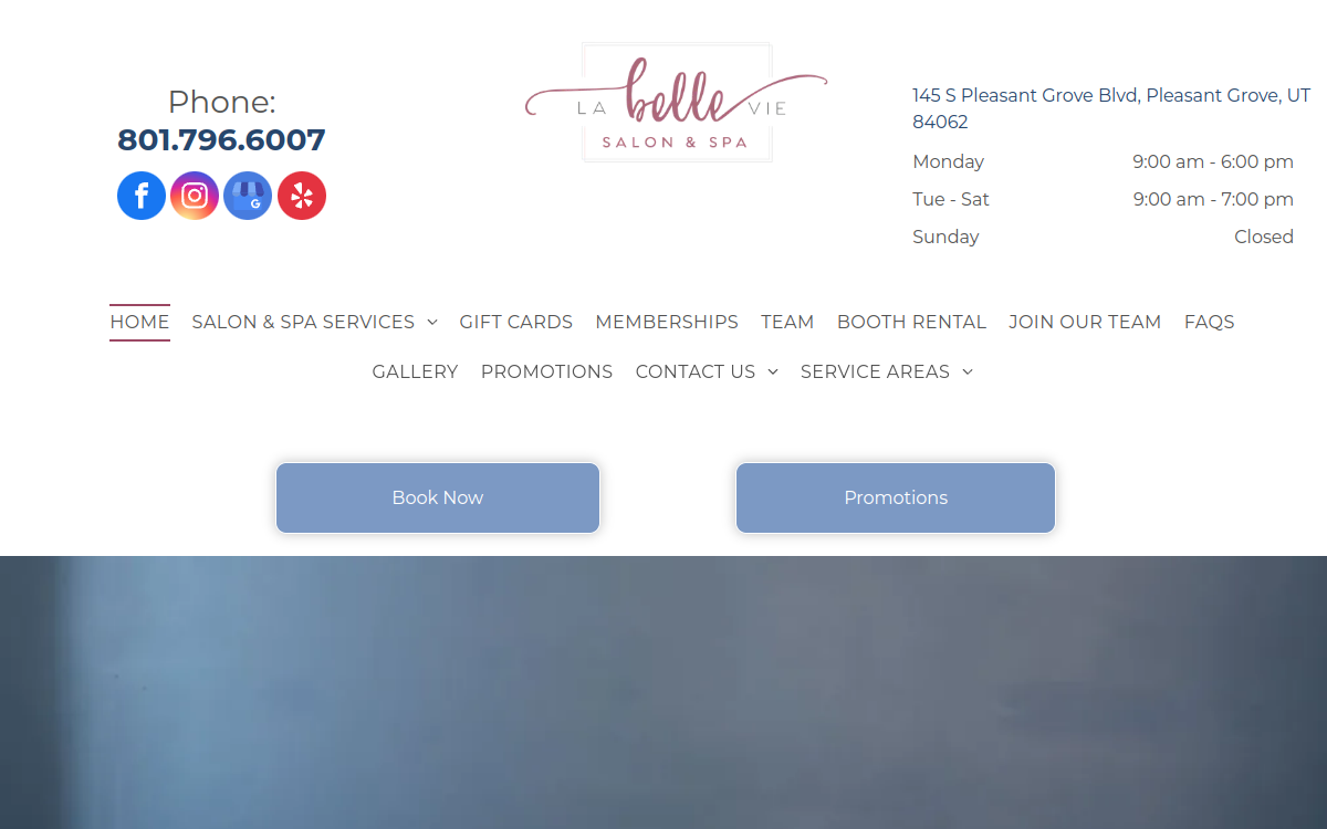 La Belle Vie Salon & Spa website screenshot