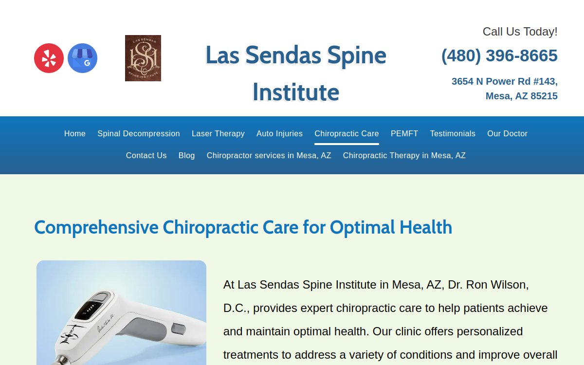 Las Sendas Spine Institute website screenshot
