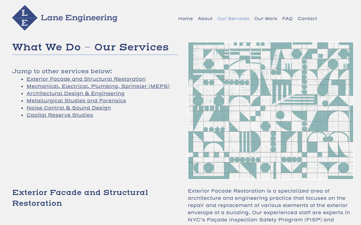 Lane Engineering Consulting, P.C. website screenshot