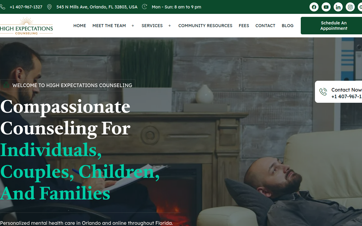 High Expectations Counseling website screenshot