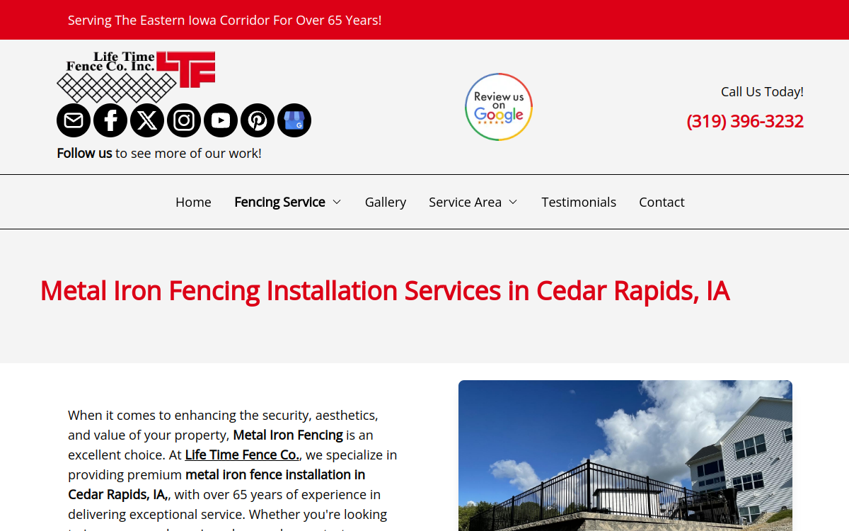 Life Time Fence Co Inc website screenshot