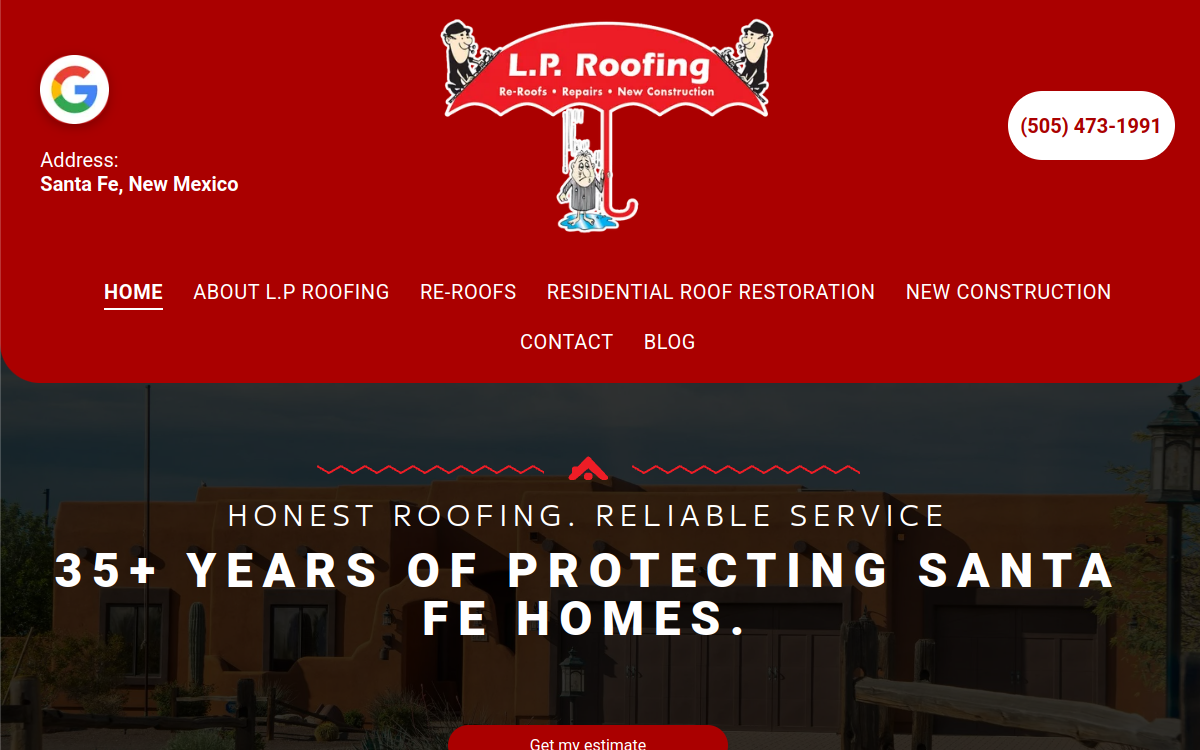 L P Roofing website screenshot