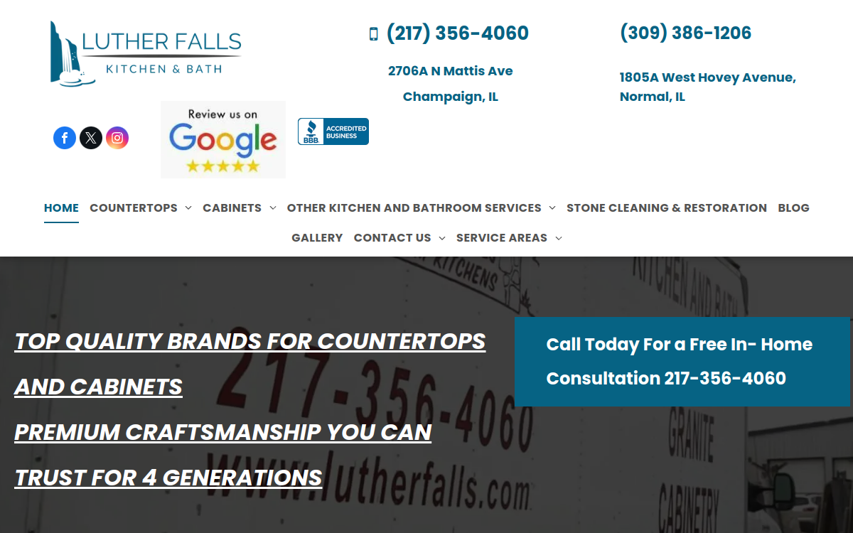 Luther Falls Custom Kitchens website screenshot