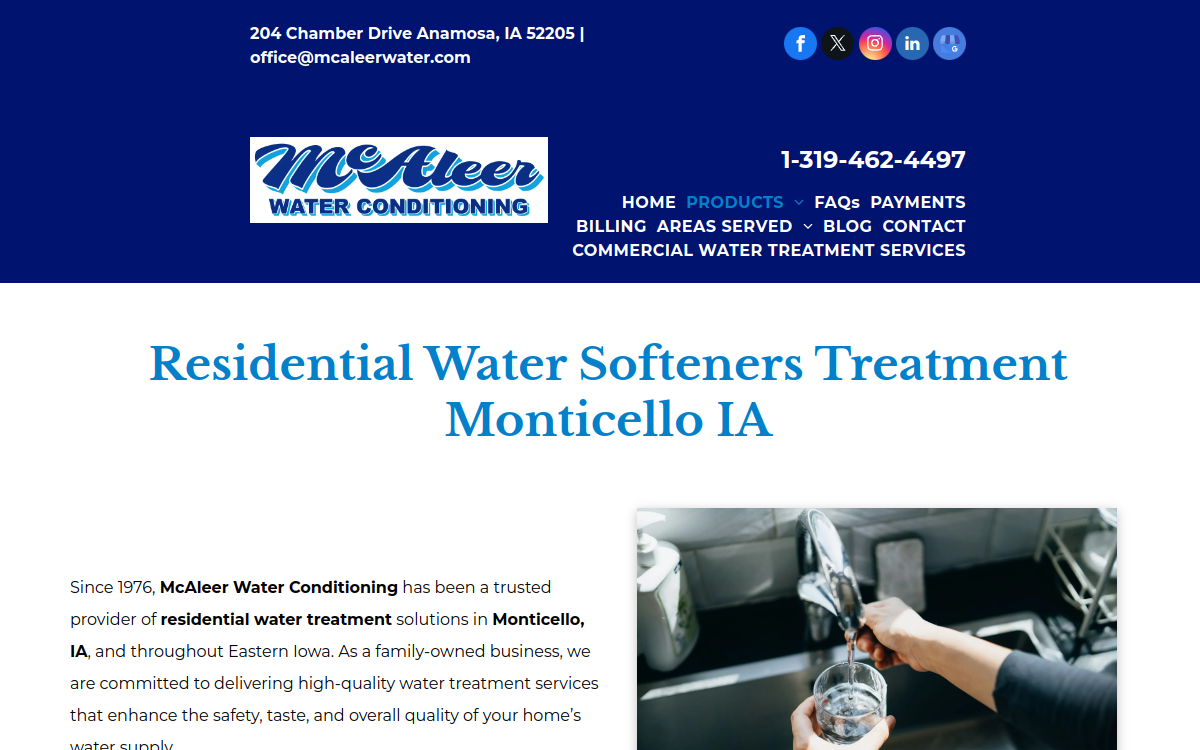 McAleer Water Conditioning, Inc. website screenshot