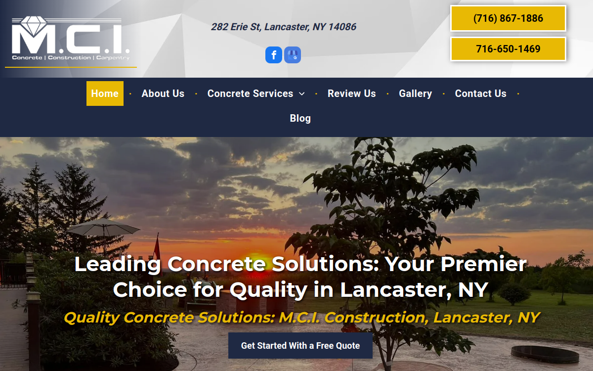 M.C.I. Construction website screenshot