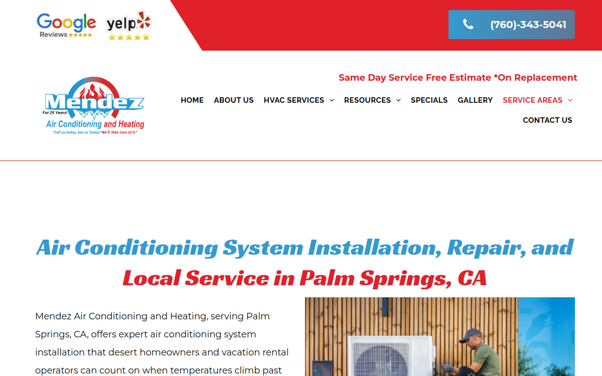 Mendez Air Conditioning & Heating website screenshot