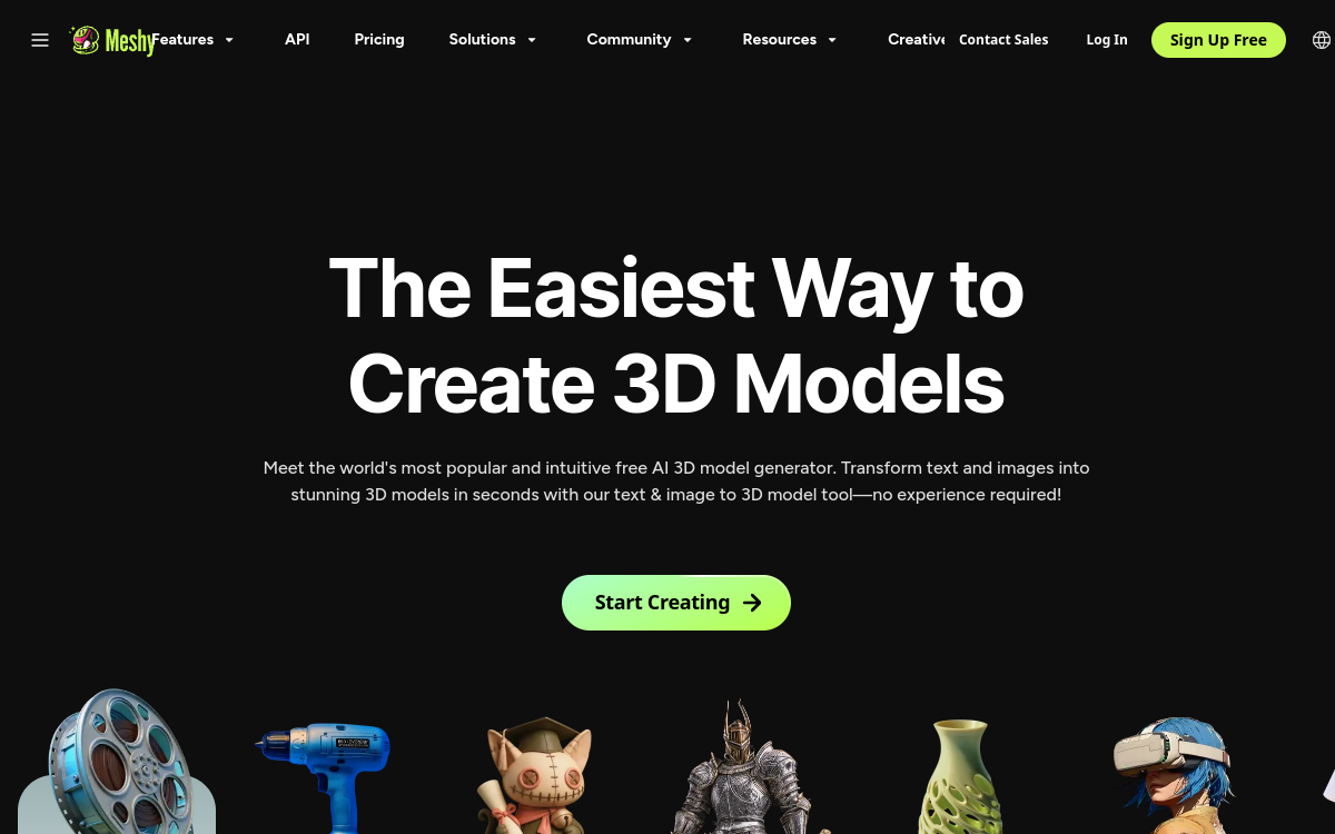 Meshy AI website preview