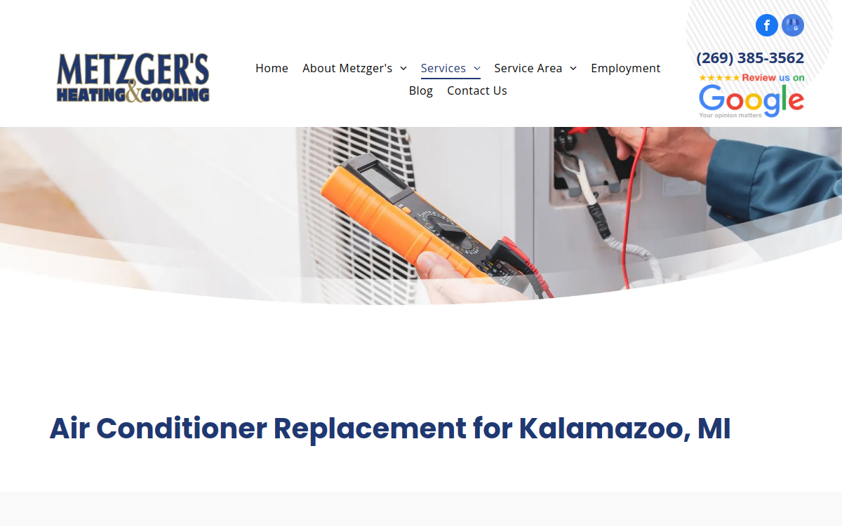 Metzger's Heating & Cooling website screenshot