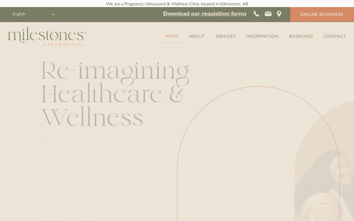 Milestones Diagnostics and Wellness website screenshot