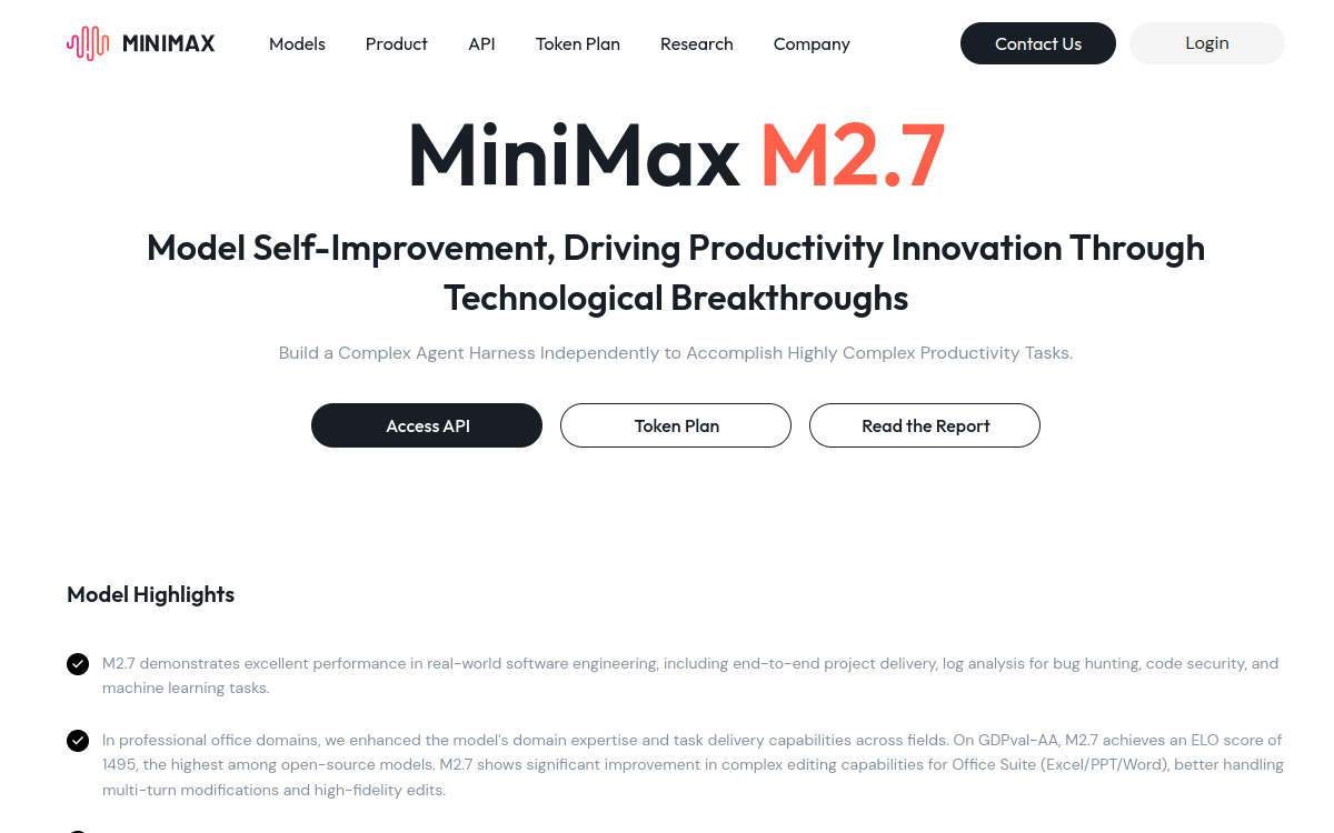 Screenshot di MiniMax M2.7