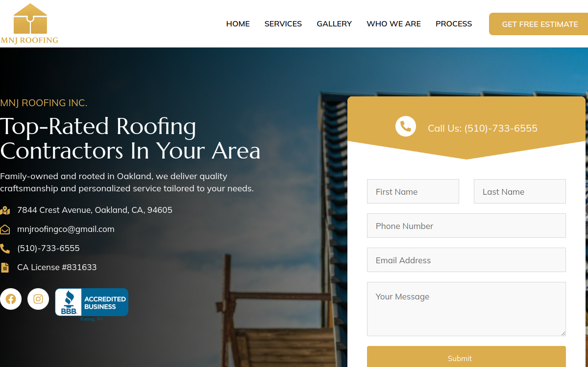 MNJ Roofing Inc website screenshot