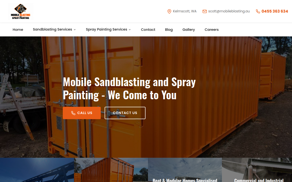 Mobile Sandblasting and Spray Painting website screenshot