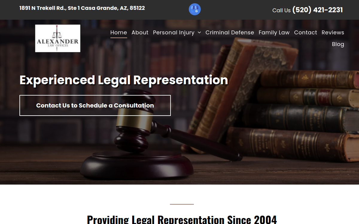 Alexander Law Offices website screenshot