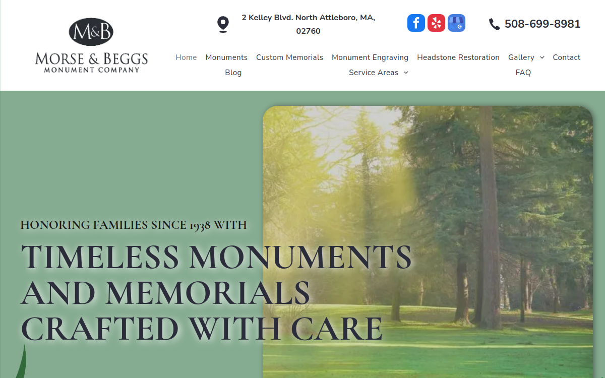 Morse & Beggs Monument Co website screenshot