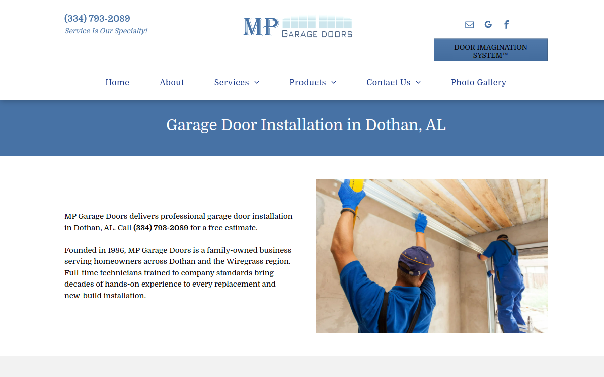 M P Garage Doors website screenshot