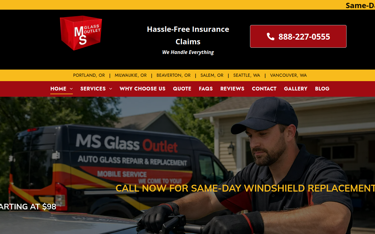 MS Glass Outlet website screenshot