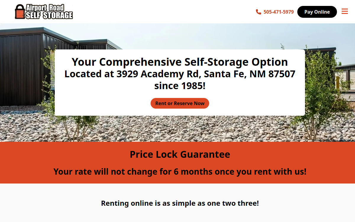 Airport Road Self Storage website screenshot