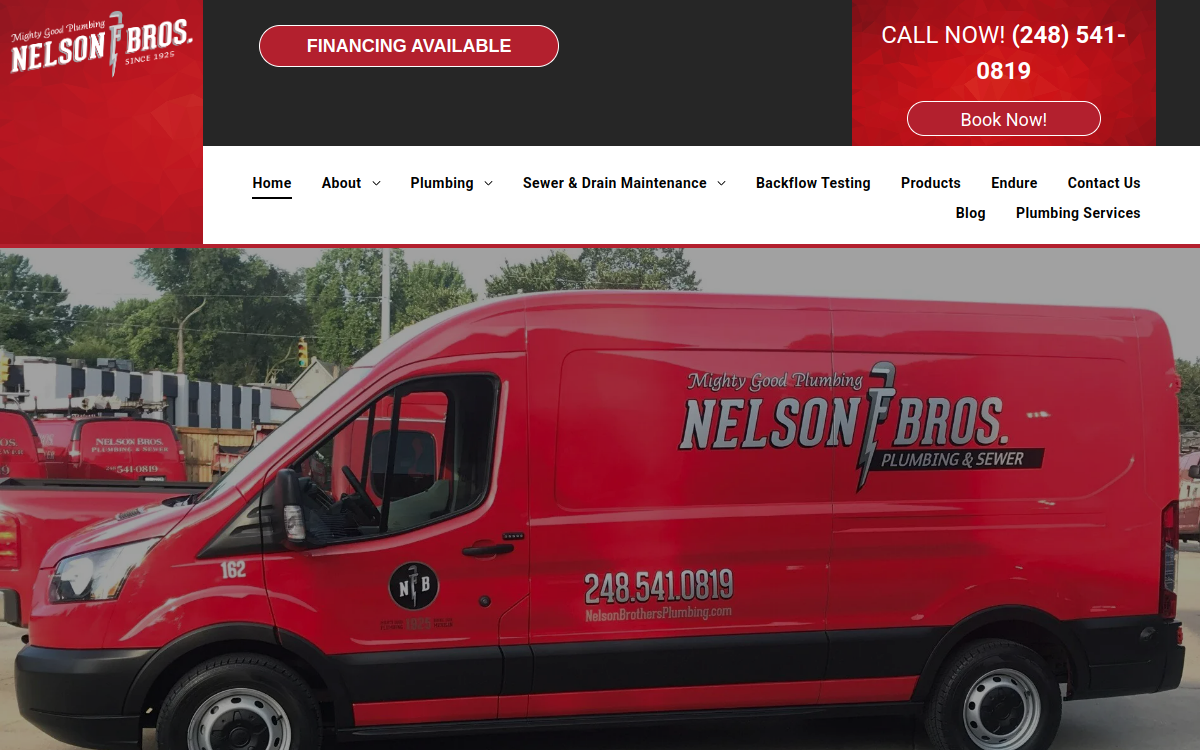 Nelson Bros. Sewer & Plumbing website screenshot
