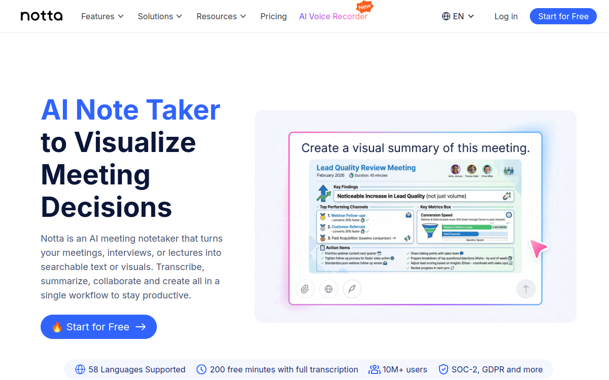 Notta website preview