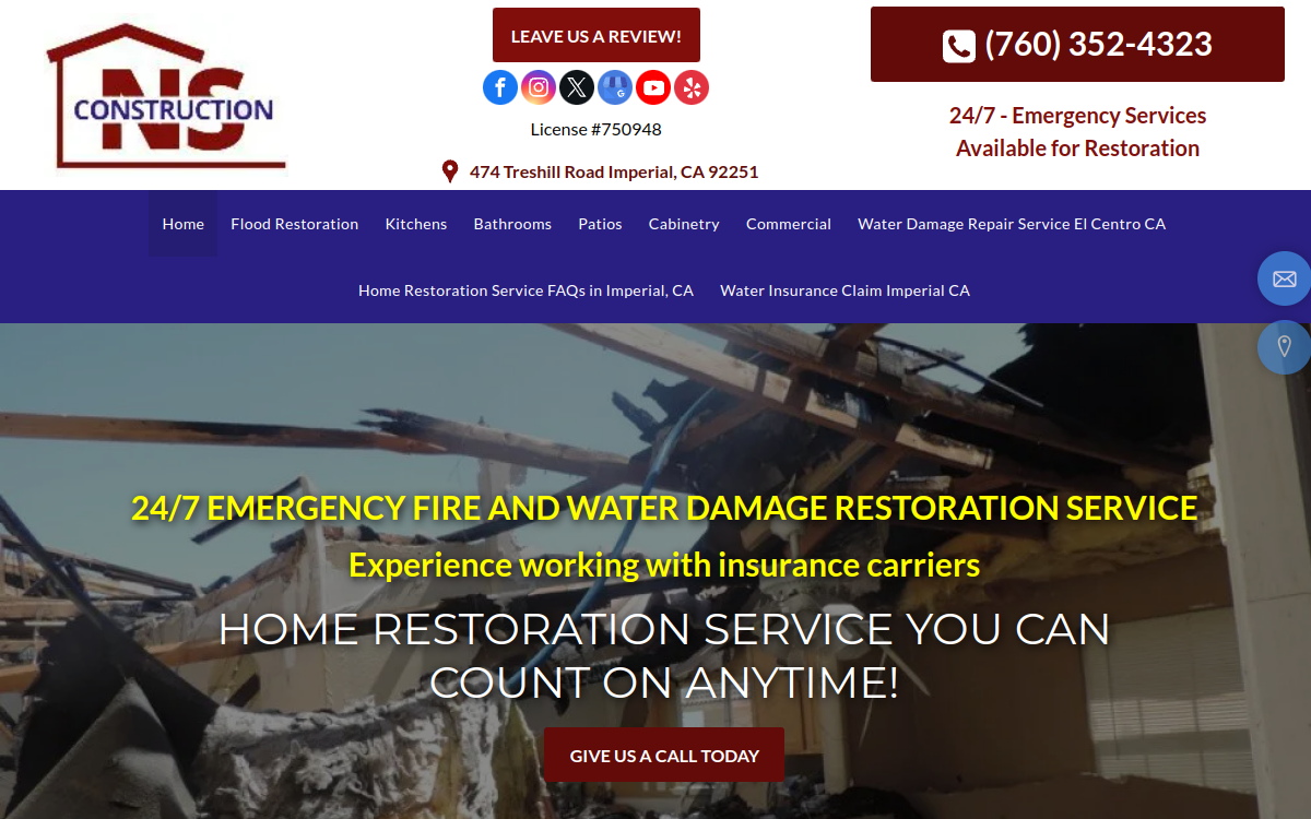 NS Construction Inc website screenshot