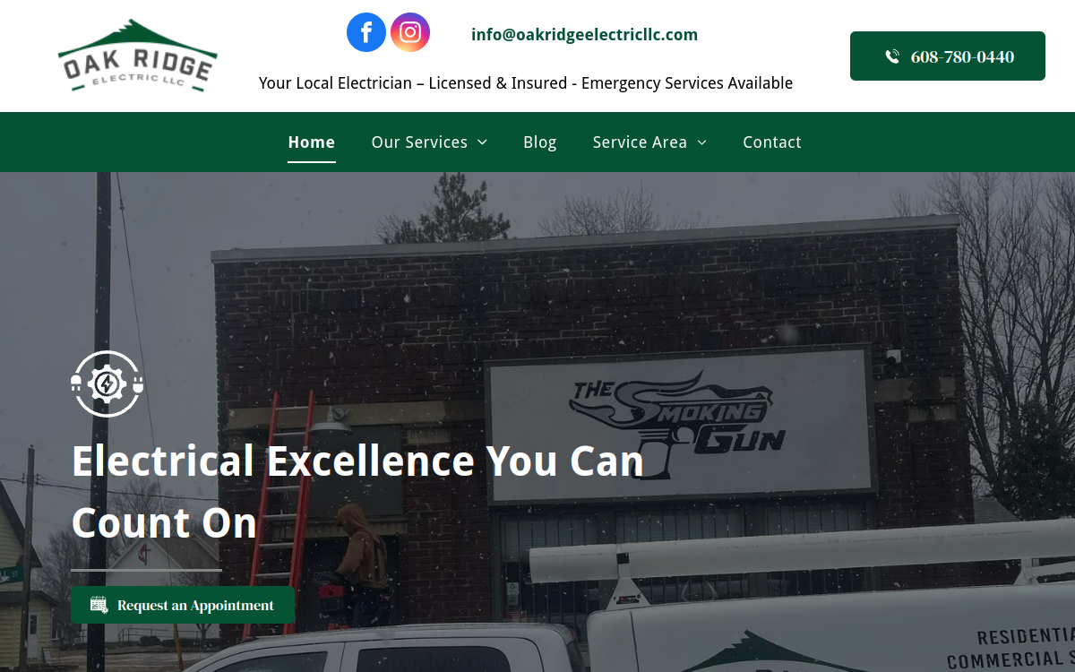 Oak Ridge Electric, LLC website screenshot