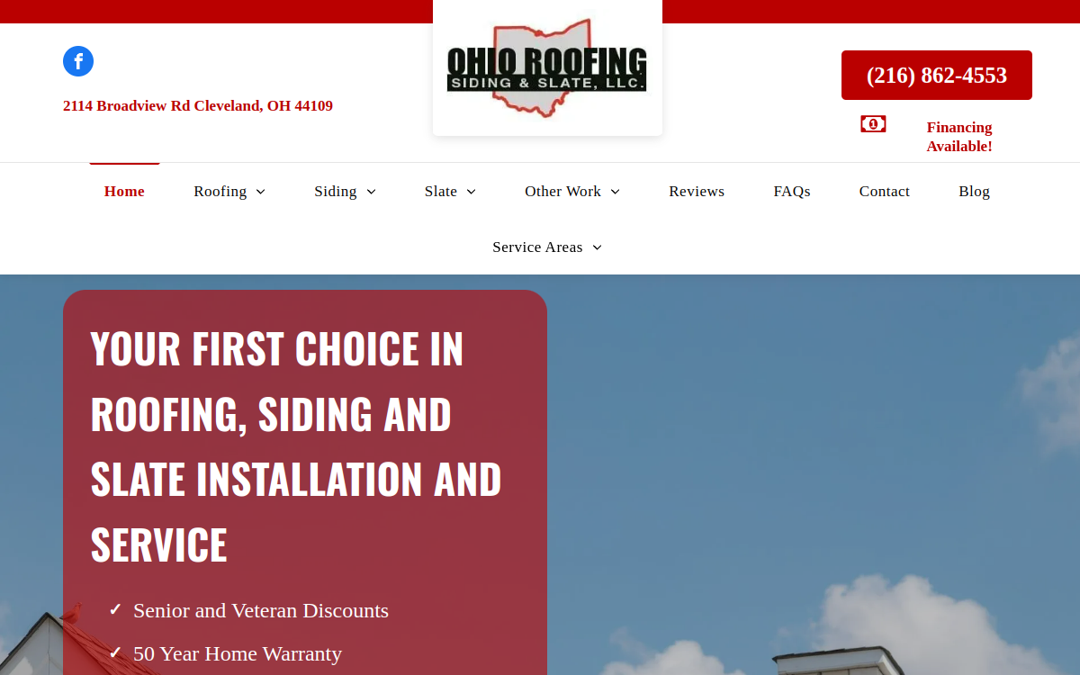 Ohio Roofing Siding and Slate LLC website screenshot