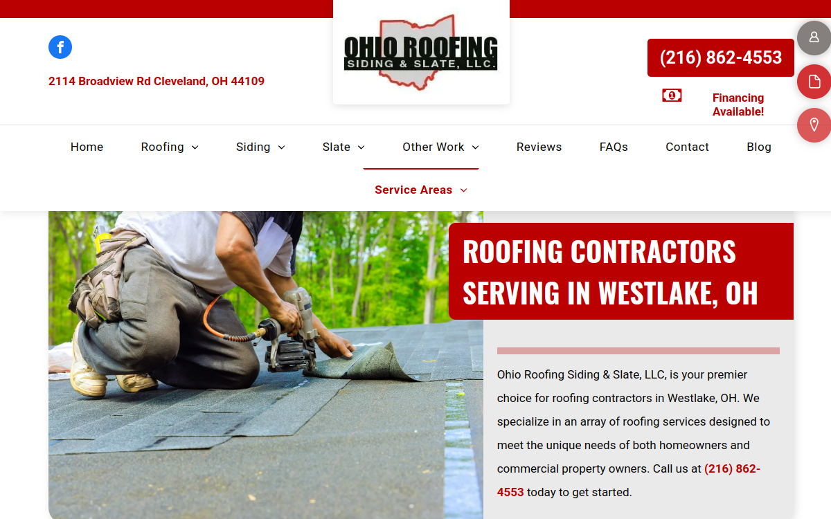 Ohio Roofing Siding and Slate LLC website screenshot