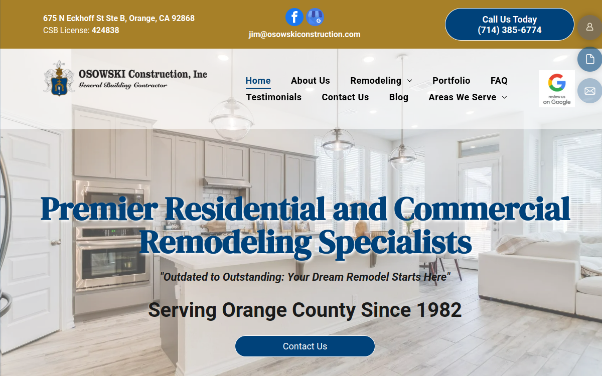 Osowski Construction Inc website screenshot
