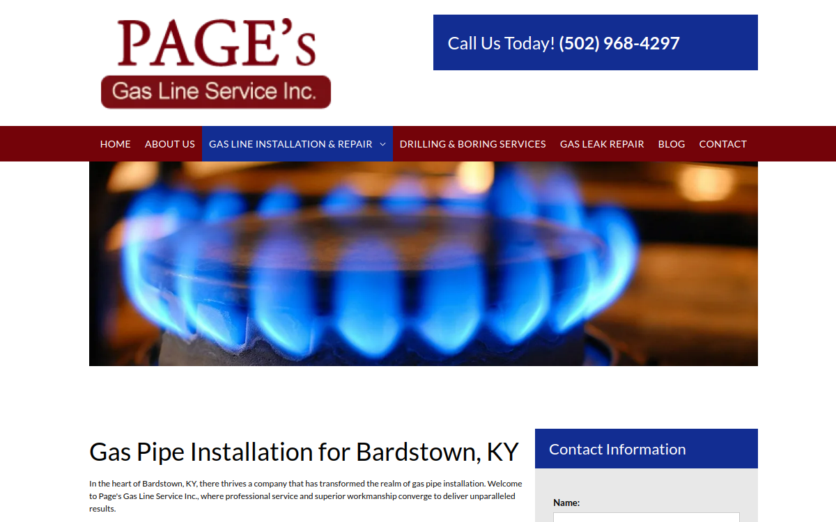 Page's Gas Line Service website screenshot