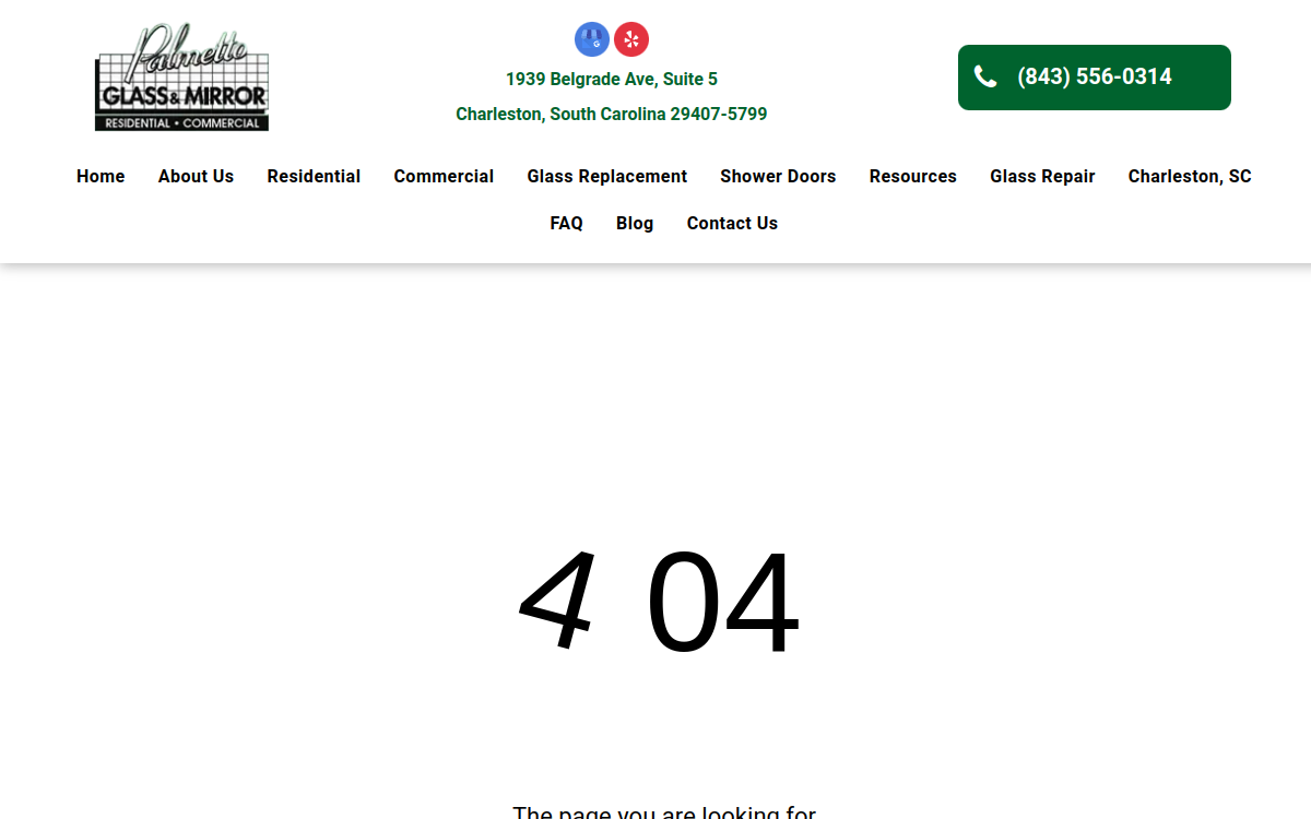 Palmetto Glass & Mirror Inc website screenshot