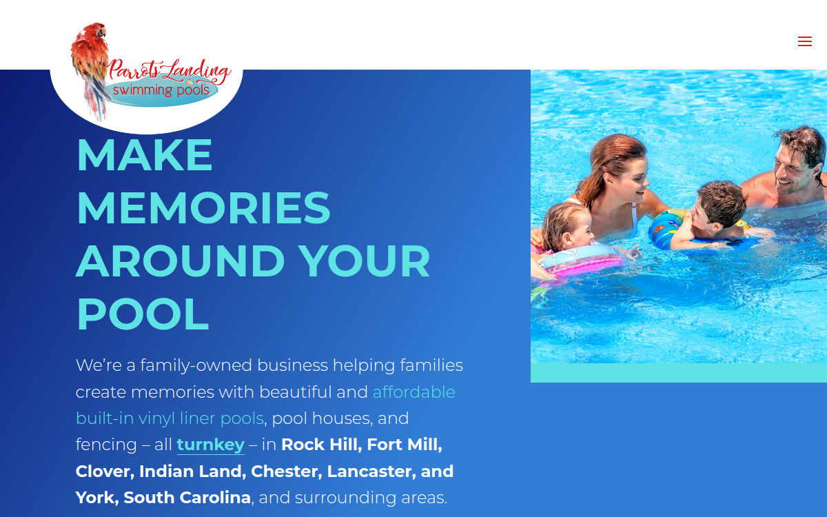 Parrots Landing Swimming Pools website screenshot