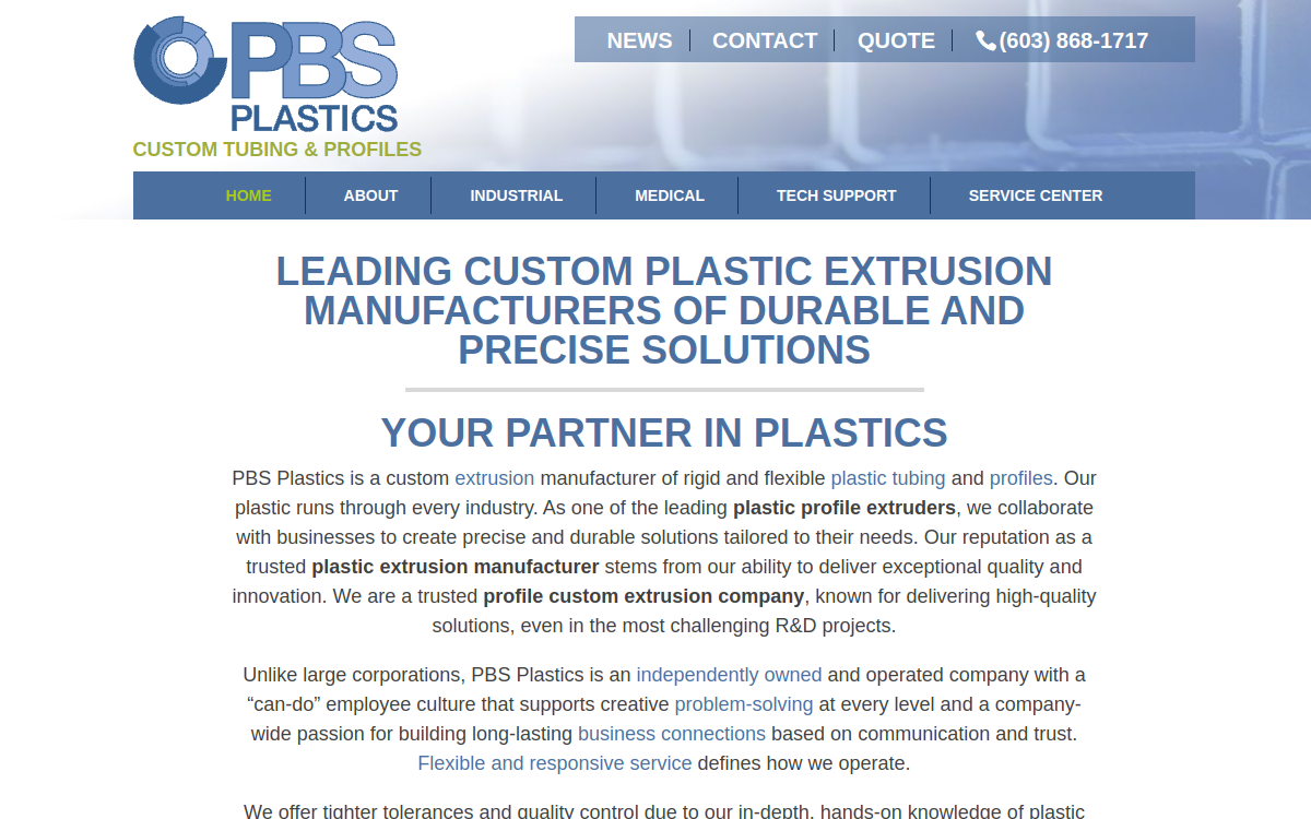 PBS Plastics Inc. website screenshot