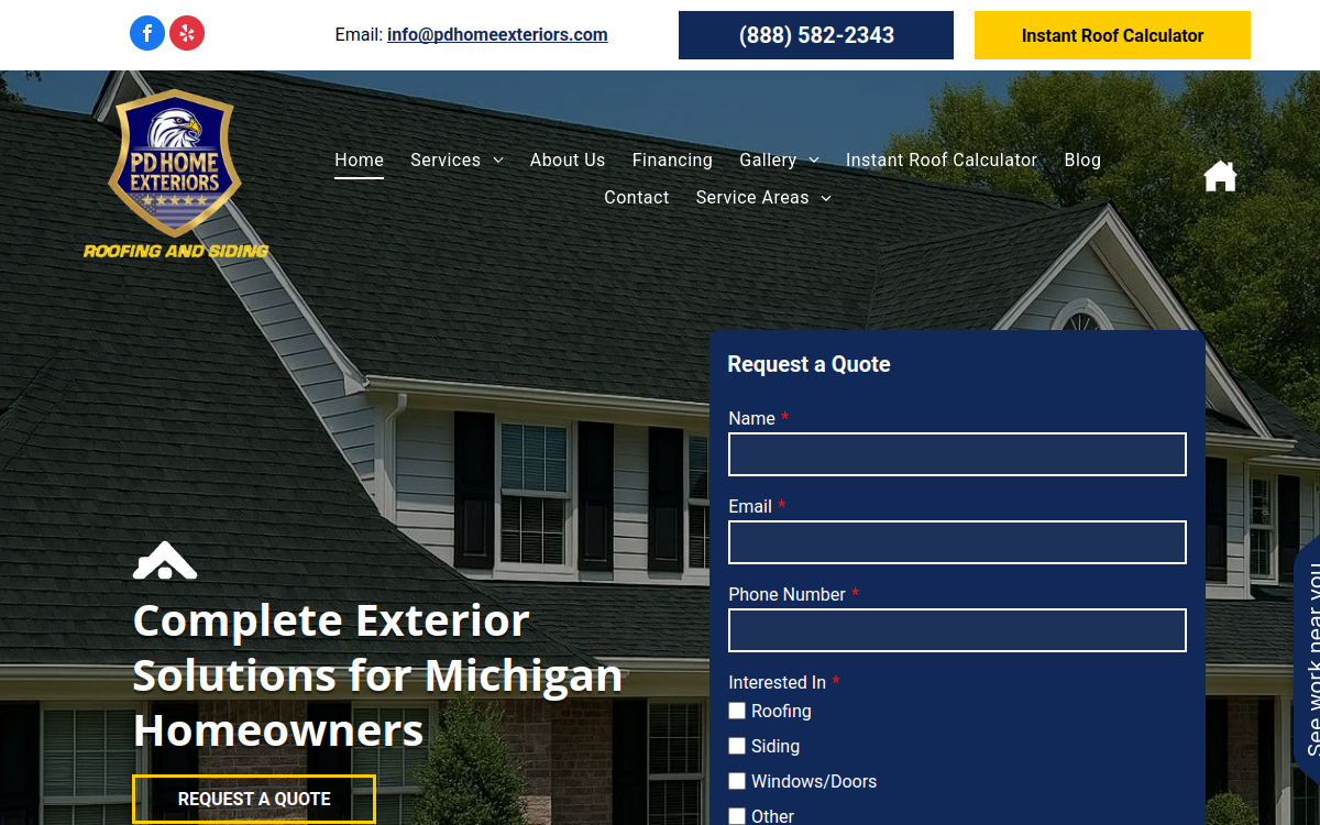 PD Home Exteriors website screenshot