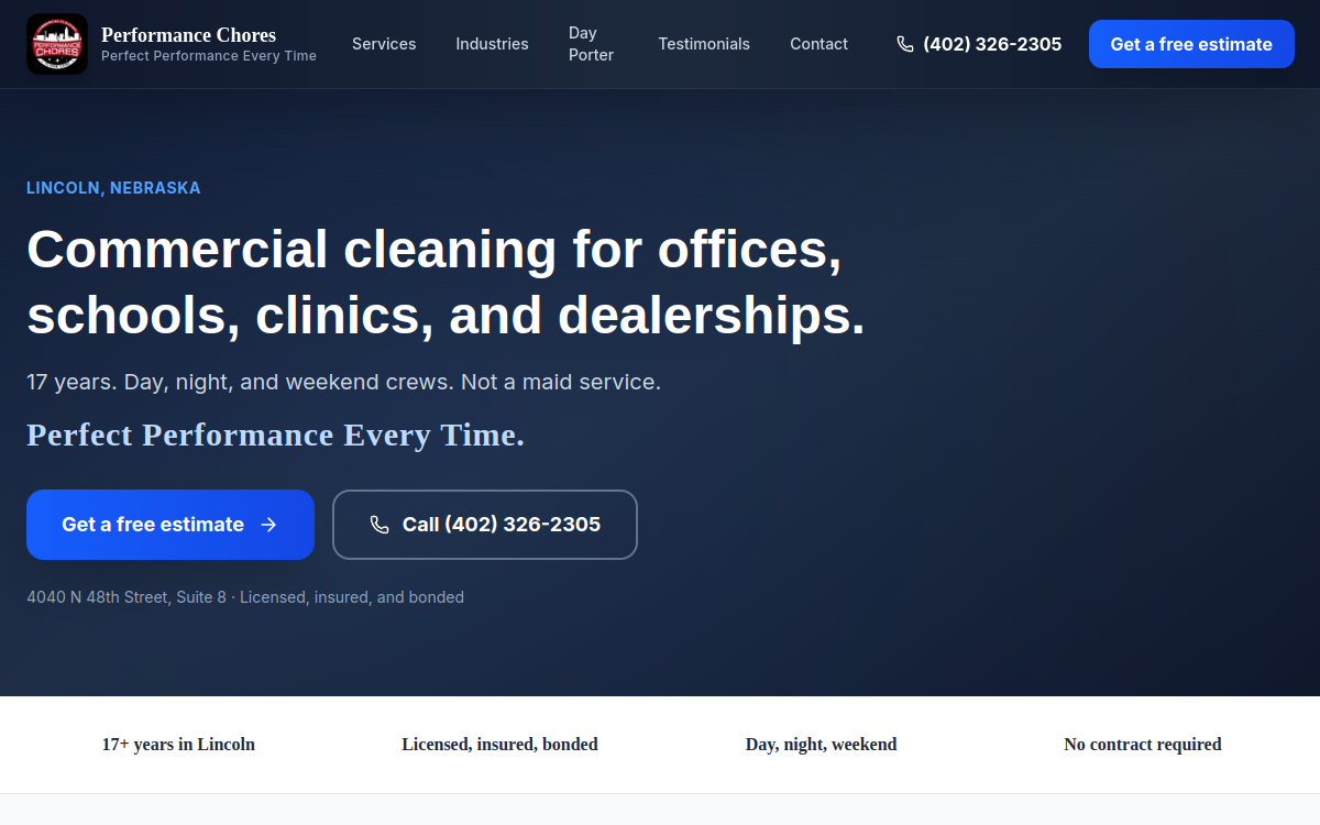 Performance Chores website screenshot