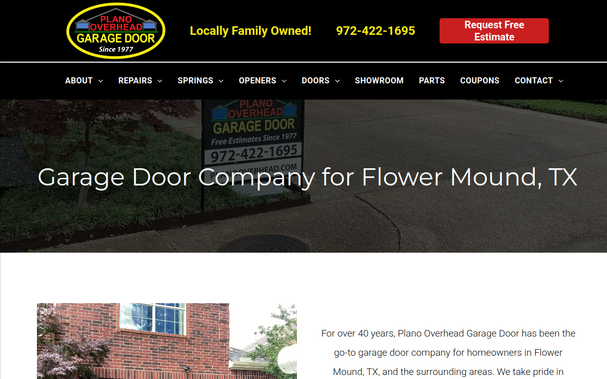 Plano Overhead Garage Door website screenshot
