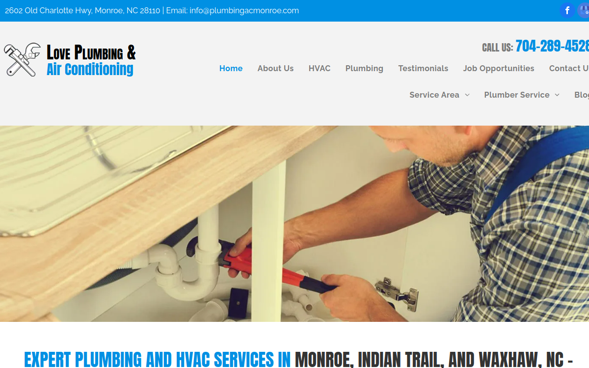 Love Plumbing & Air Conditioning Co. website screenshot