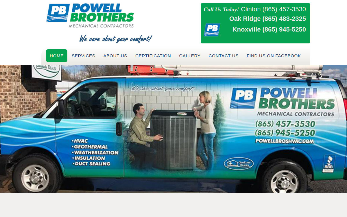 Powell Brothers Mechanical Contractors website screenshot