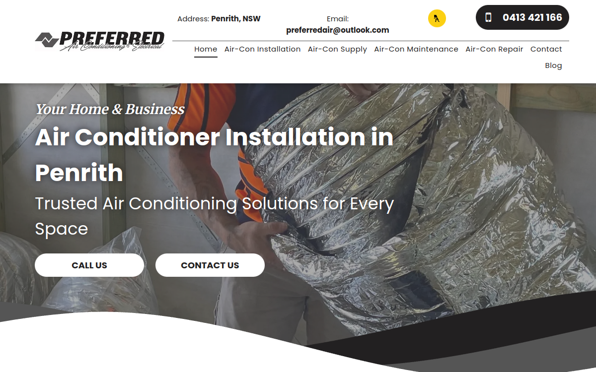 Preferred Air Conditioning website screenshot