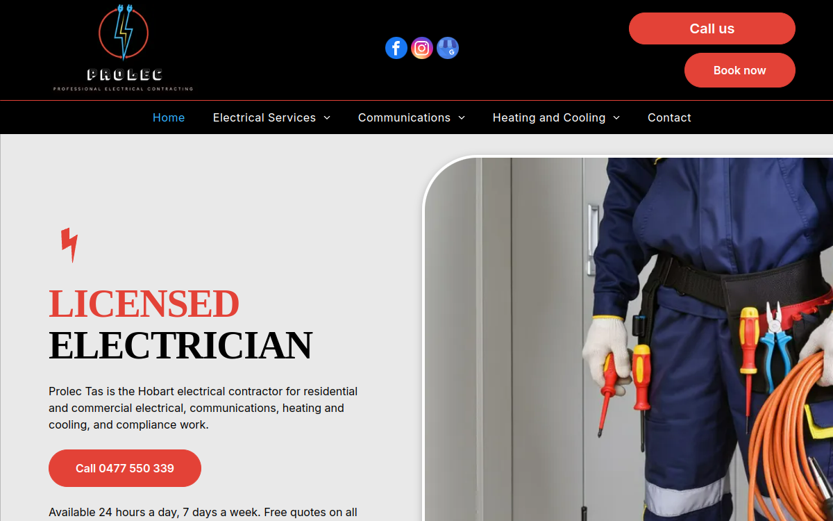 Prolec Tas website screenshot