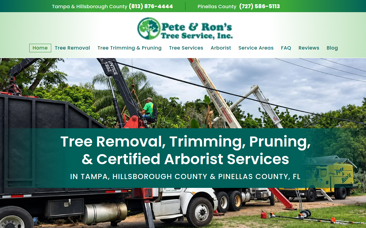 Pete & Ron's Tree Service, Inc. website screenshot