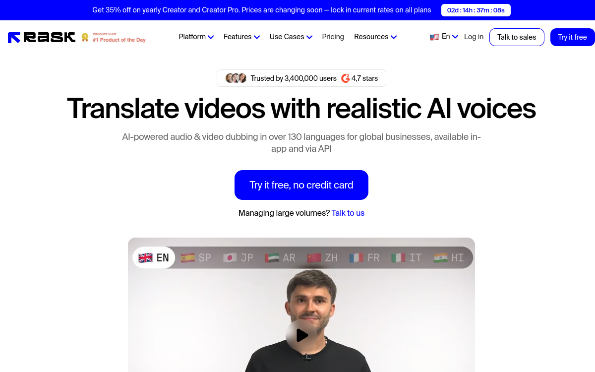 Rask AI website preview