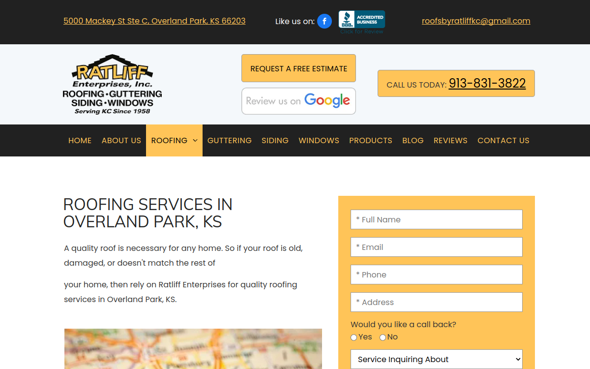 Ratliff Roofing, Siding and Gutter Enterprises website screenshot