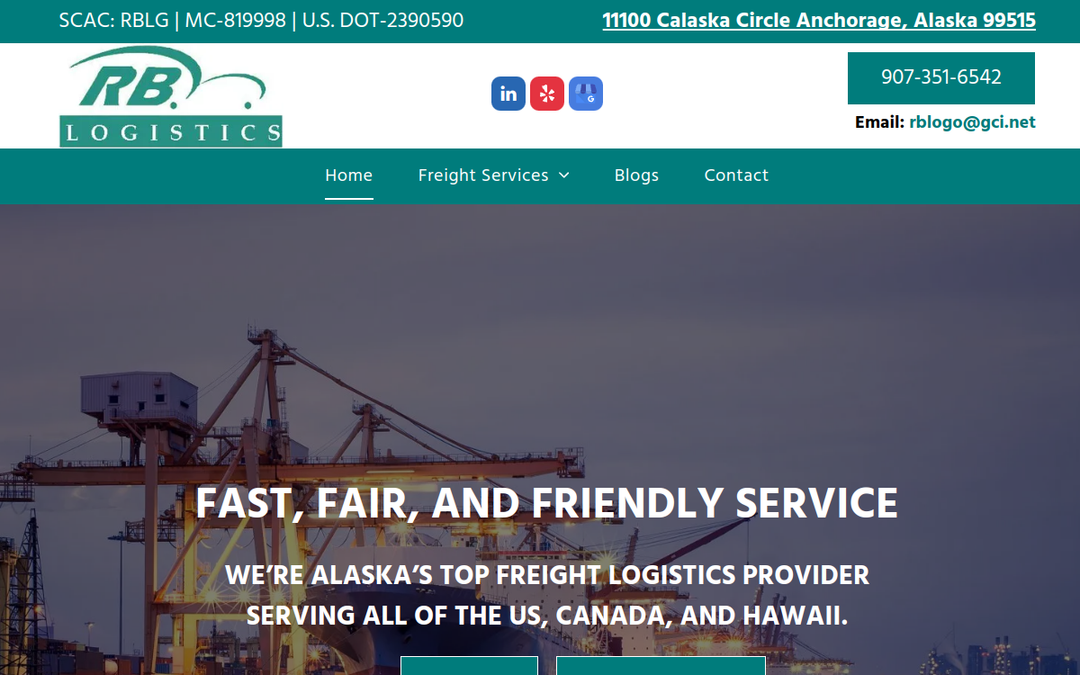 RB Logistics website screenshot