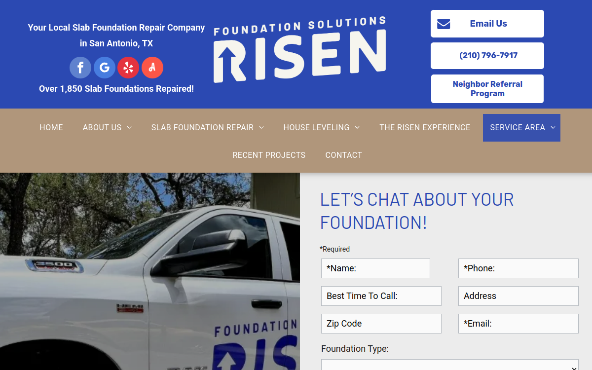 Risen Foundation Solutions website screenshot