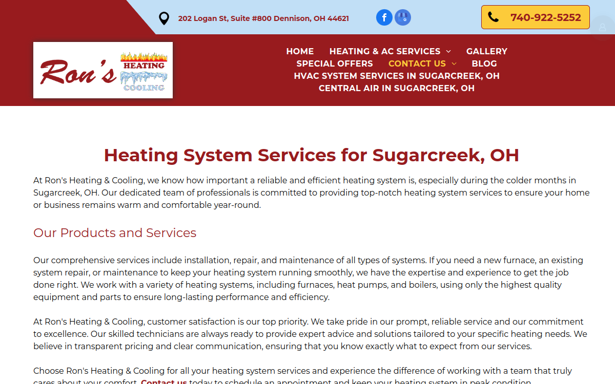 Ron's Heating & Cooling website screenshot